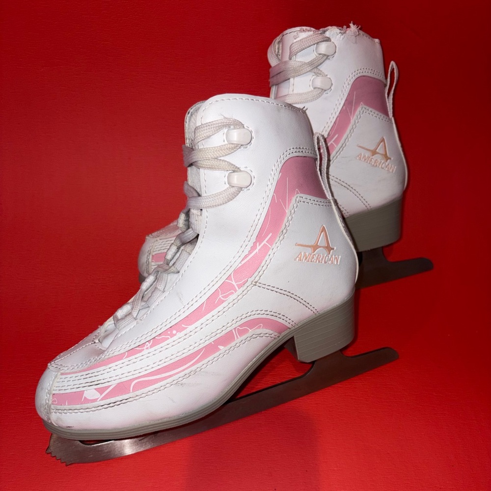 American White & Pink Women's Figure Ice Skates kid size 3